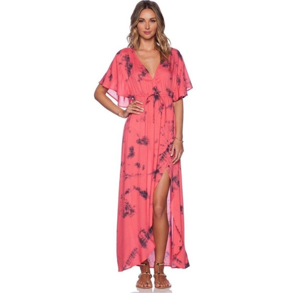 Amuse Society Coral Tie Dye Next Level Della Rosa Flutter Sleeve Maxi Dress